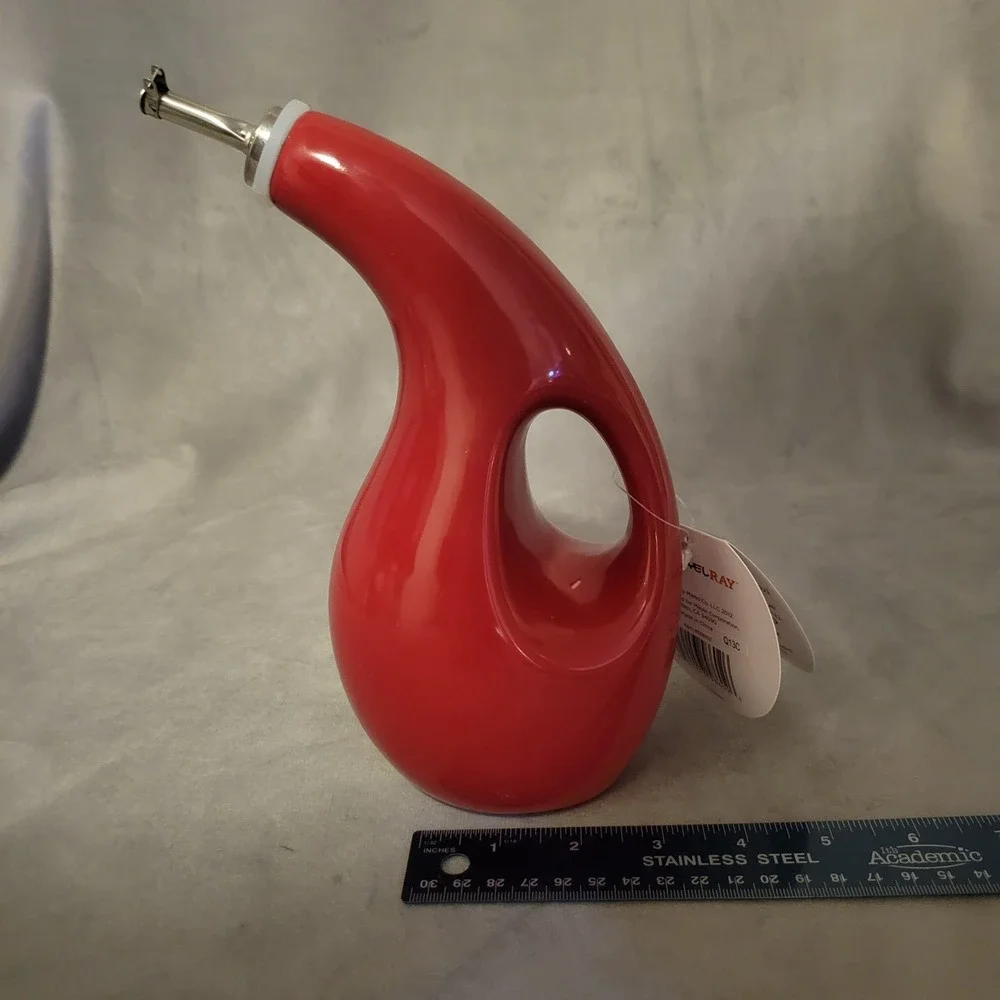 Rachael Ray Red Stoneware EVOO Oil Cruet Bottle Dispenser Spout 24oz H016 NEW